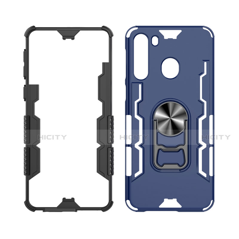 Funda Bumper Silicona y Plastico Mate Carcasa con Magnetico Anillo de dedo Soporte para Samsung Galaxy A21