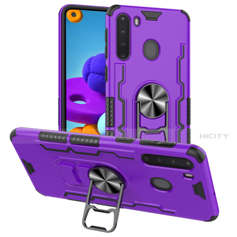 Funda Bumper Silicona y Plastico Mate Carcasa con Magnetico Anillo de dedo Soporte para Samsung Galaxy A21