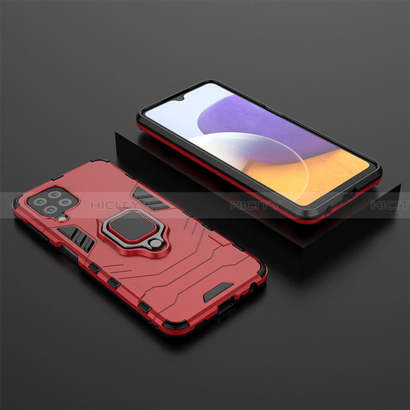 Funda Bumper Silicona y Plastico Mate Carcasa con Magnetico Anillo de dedo Soporte para Samsung Galaxy A22 4G Rojo