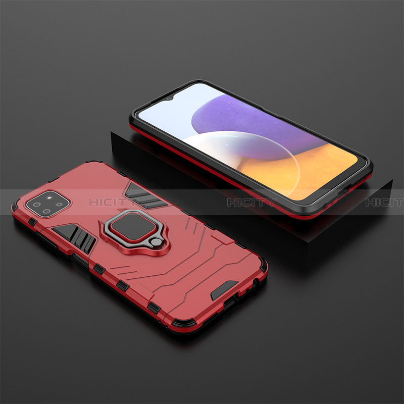 Funda Bumper Silicona y Plastico Mate Carcasa con Magnetico Anillo de dedo Soporte para Samsung Galaxy A22 5G Rojo