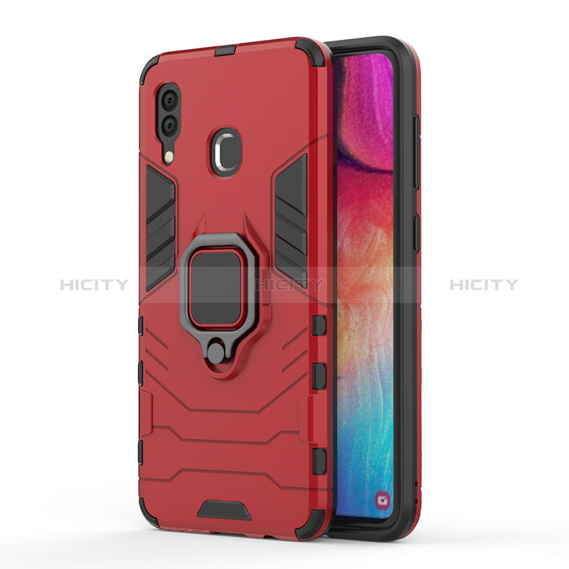 Funda Bumper Silicona y Plastico Mate Carcasa con Magnetico Anillo de dedo Soporte para Samsung Galaxy A30 Rojo