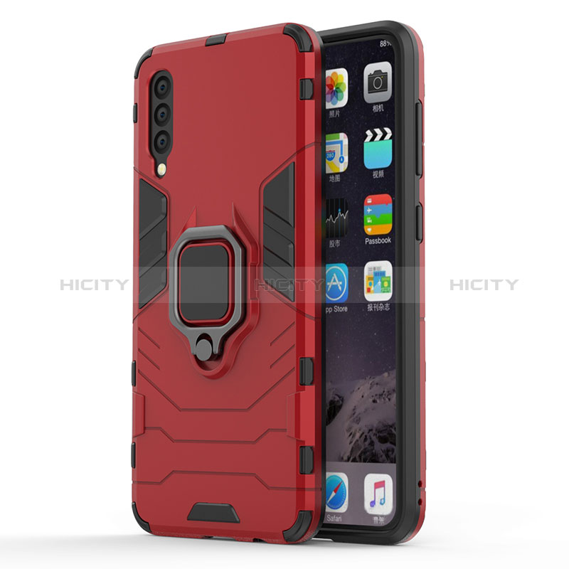 Funda Bumper Silicona y Plastico Mate Carcasa con Magnetico Anillo de dedo Soporte para Samsung Galaxy A30S Rojo