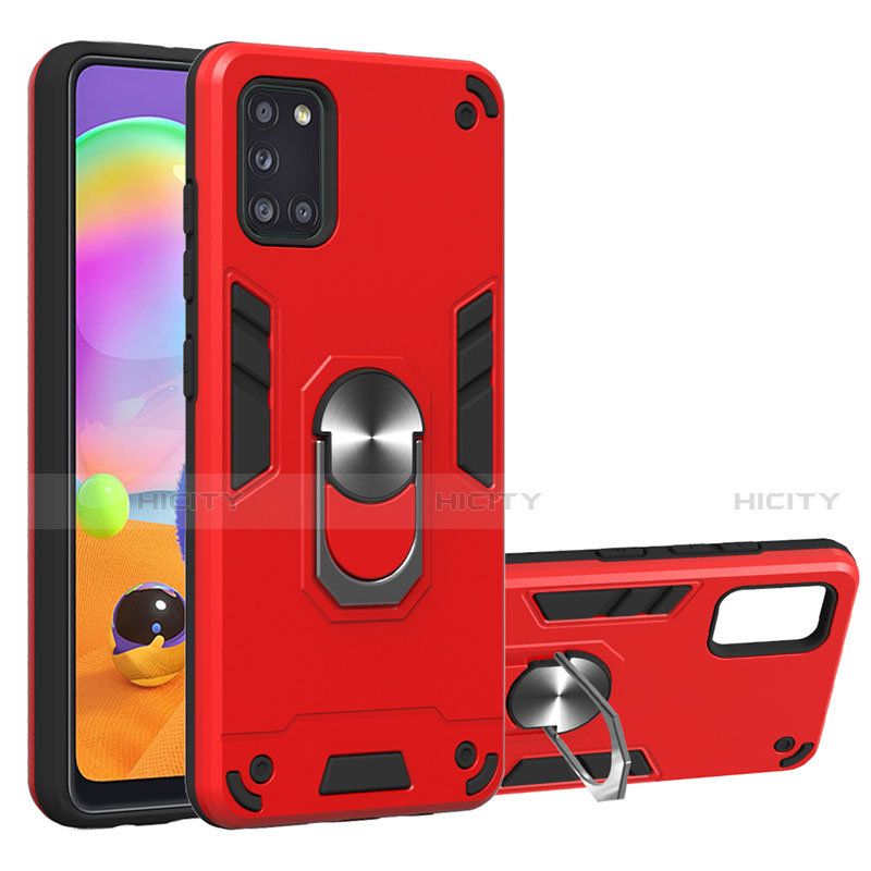 Funda Bumper Silicona y Plastico Mate Carcasa con Magnetico Anillo de dedo Soporte para Samsung Galaxy A31 Rojo