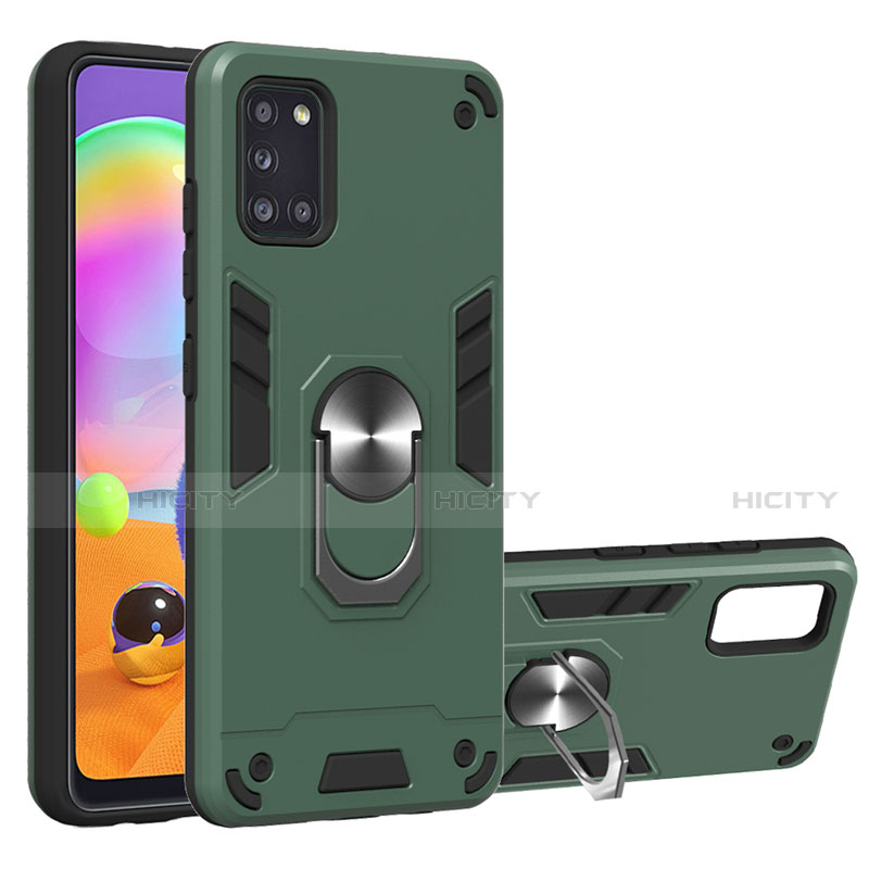 Funda Bumper Silicona y Plastico Mate Carcasa con Magnetico Anillo de dedo Soporte para Samsung Galaxy A31 Verde