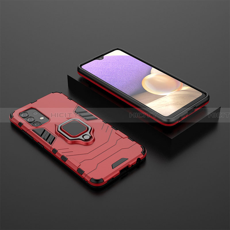 Funda Bumper Silicona y Plastico Mate Carcasa con Magnetico Anillo de dedo Soporte para Samsung Galaxy A32 4G Rojo