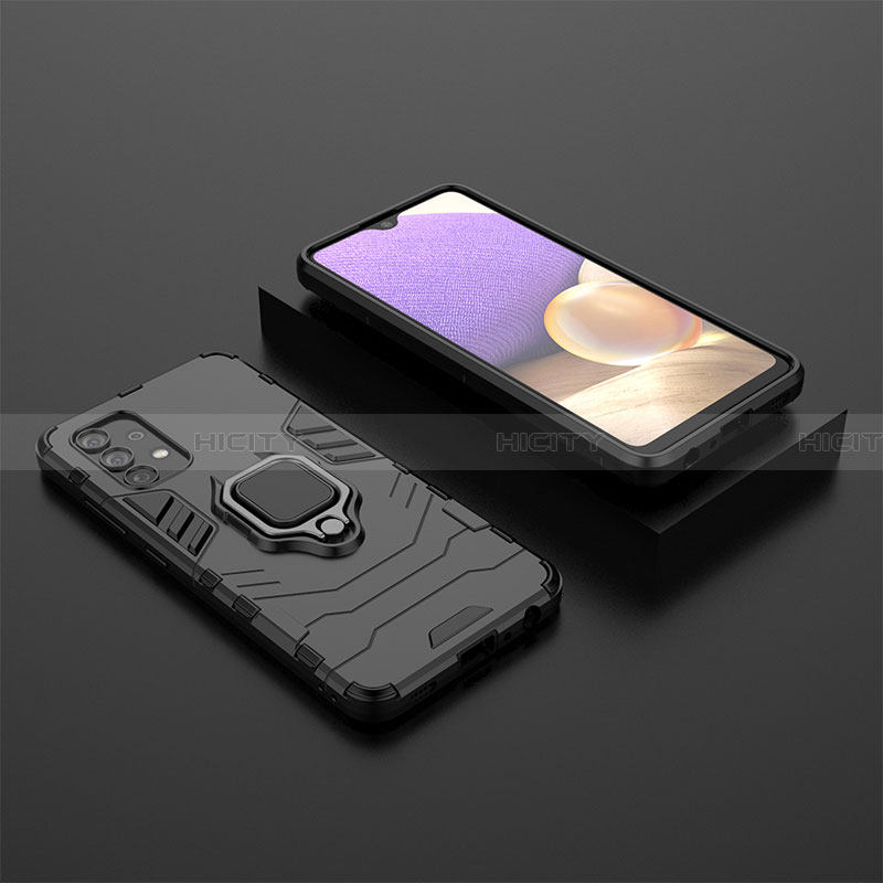 Funda Bumper Silicona y Plastico Mate Carcasa con Magnetico Anillo de dedo Soporte para Samsung Galaxy A32 5G Negro