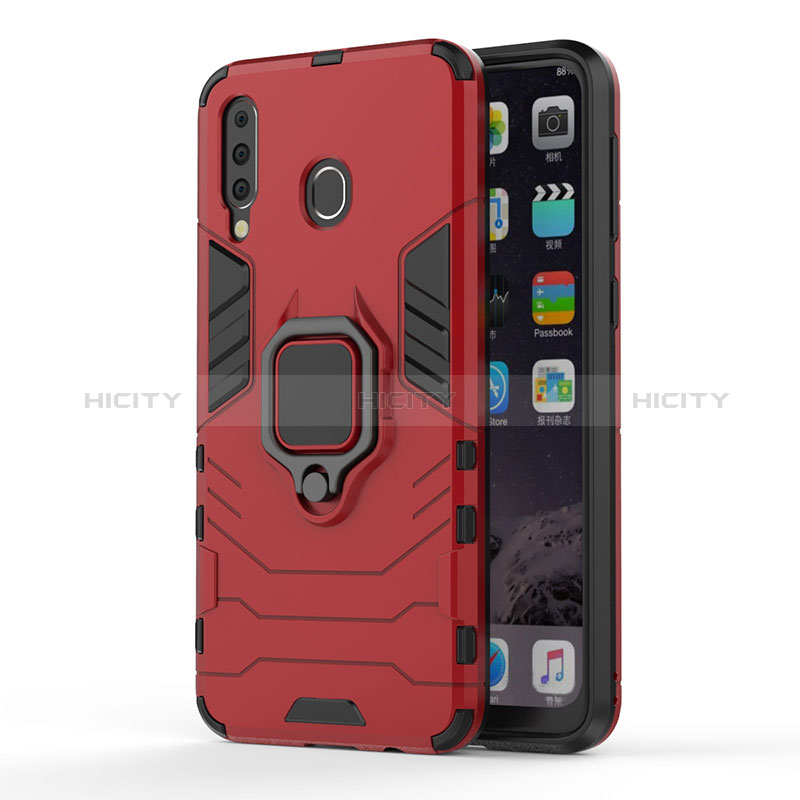 Funda Bumper Silicona y Plastico Mate Carcasa con Magnetico Anillo de dedo Soporte para Samsung Galaxy A40s Rojo