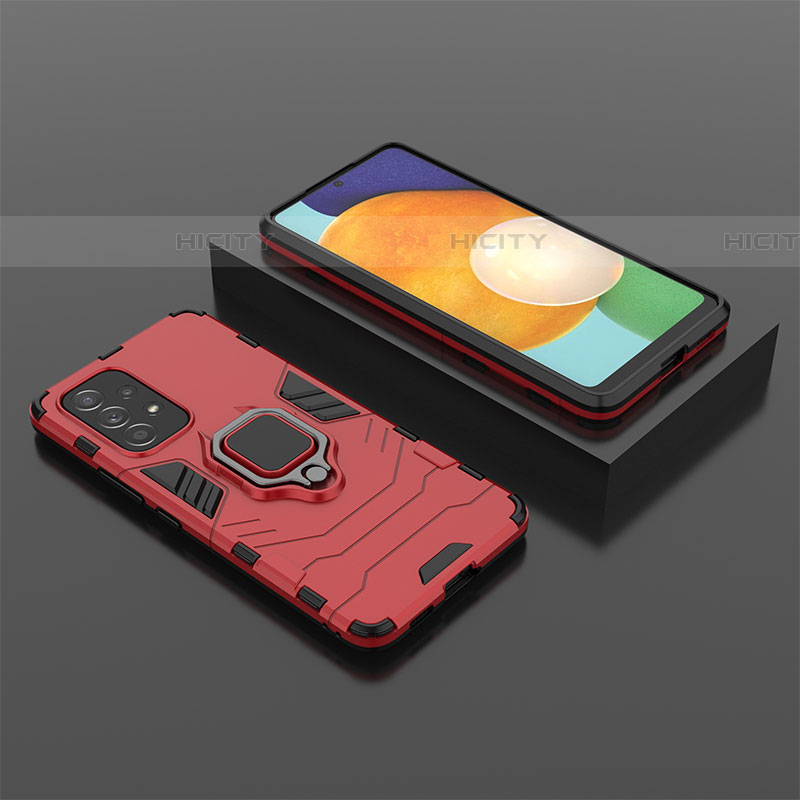 Funda Bumper Silicona y Plastico Mate Carcasa con Magnetico Anillo de dedo Soporte para Samsung Galaxy A53 5G Rojo