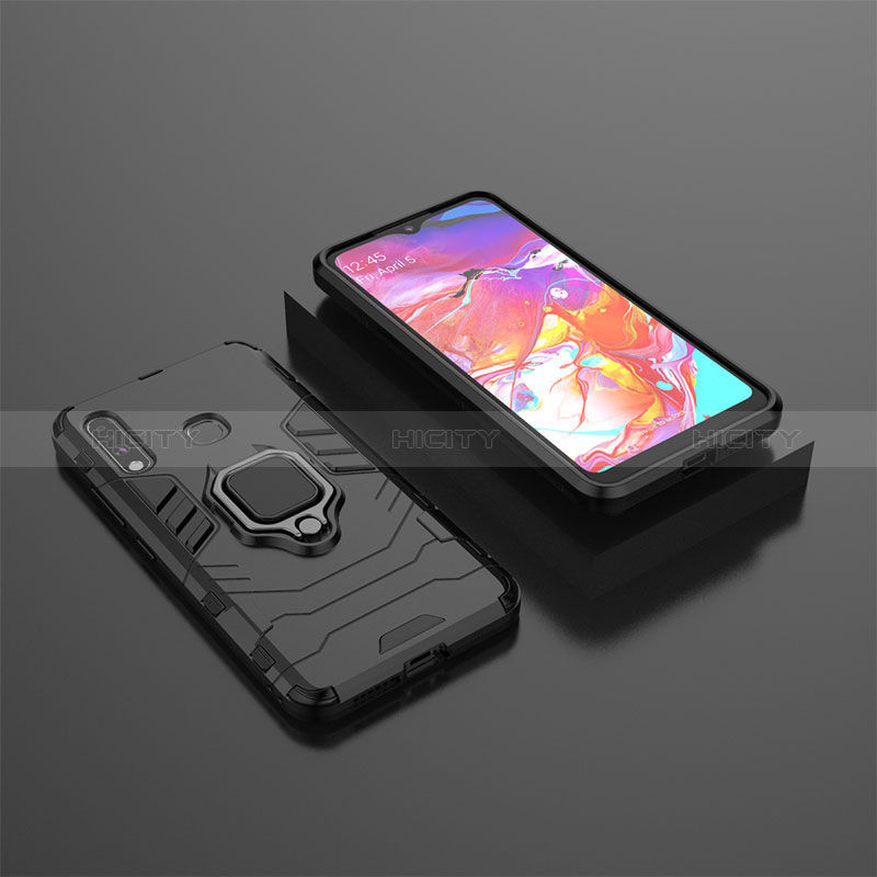 Funda Bumper Silicona y Plastico Mate Carcasa con Magnetico Anillo de dedo Soporte para Samsung Galaxy A70E Negro