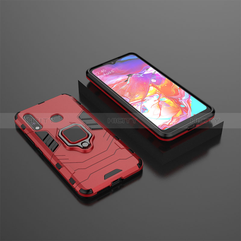 Funda Bumper Silicona y Plastico Mate Carcasa con Magnetico Anillo de dedo Soporte para Samsung Galaxy A70E Rojo