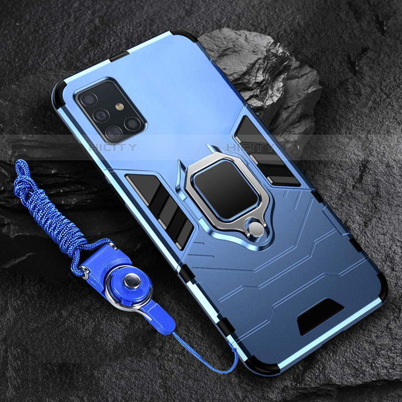 Funda Bumper Silicona y Plastico Mate Carcasa con Magnetico Anillo de dedo Soporte para Samsung Galaxy A71 5G Azul