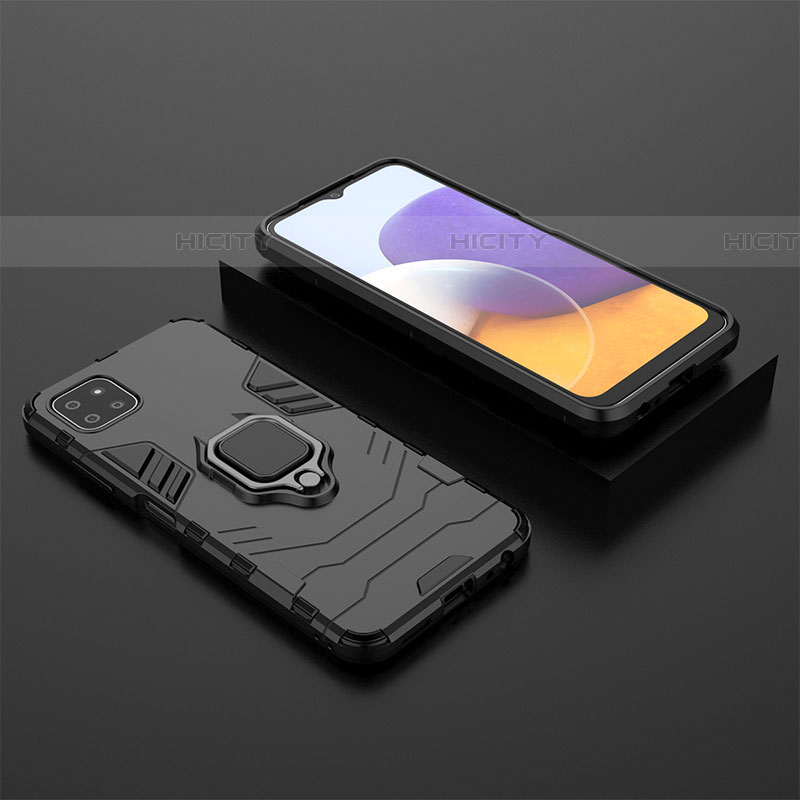 Funda Bumper Silicona y Plastico Mate Carcasa con Magnetico Anillo de dedo Soporte para Samsung Galaxy F42 5G Negro