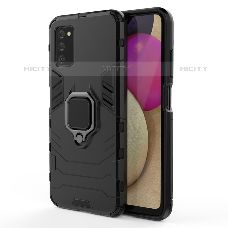 Funda Bumper Silicona y Plastico Mate Carcasa con Magnetico Anillo de dedo Soporte para Samsung Galaxy M02s Negro