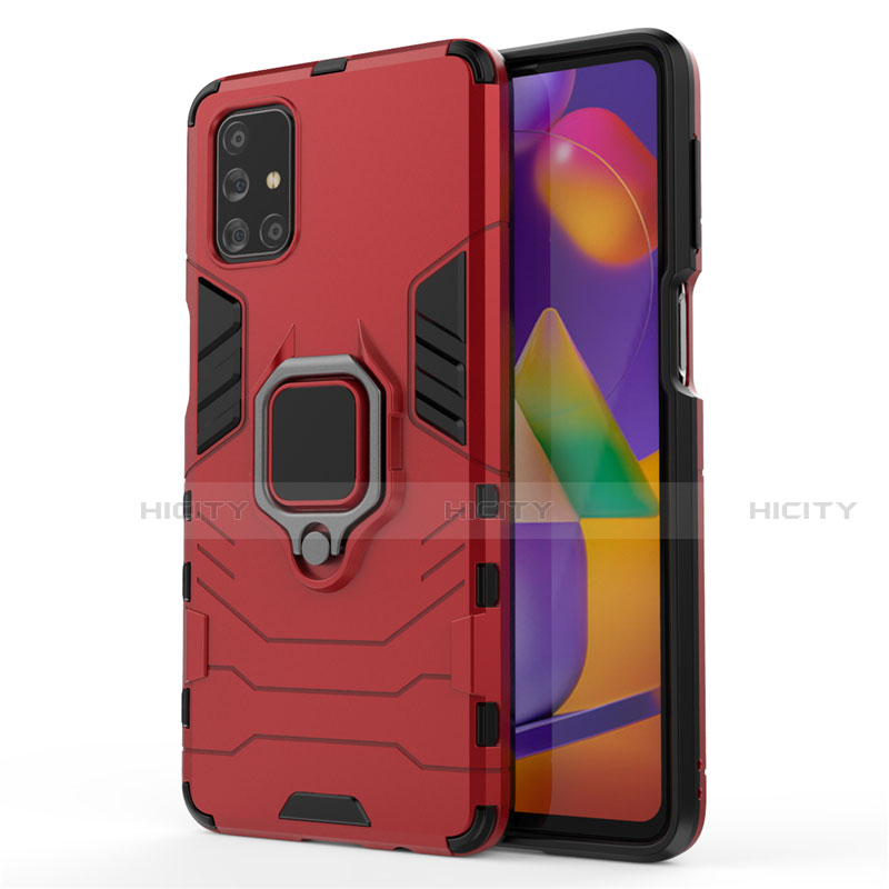 Funda Bumper Silicona y Plastico Mate Carcasa con Magnetico Anillo de dedo Soporte para Samsung Galaxy M31s Rojo