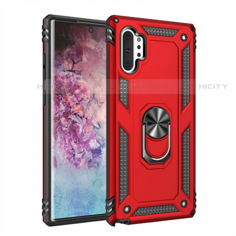 Funda Bumper Silicona y Plastico Mate Carcasa con Magnetico Anillo de dedo Soporte para Samsung Galaxy Note 10 Plus 5G Rojo