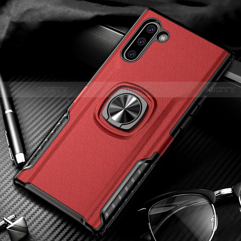 Funda Bumper Silicona y Plastico Mate Carcasa con Magnetico Anillo de dedo Soporte para Samsung Galaxy Note 10 Rojo