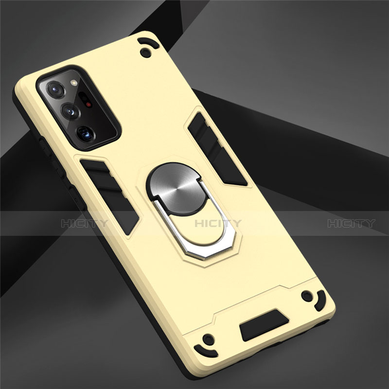 Funda Bumper Silicona y Plastico Mate Carcasa con Magnetico Anillo de dedo Soporte para Samsung Galaxy Note 20 5G Oro