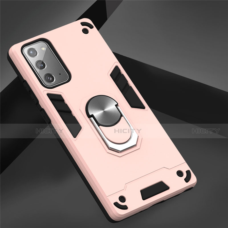 Funda Bumper Silicona y Plastico Mate Carcasa con Magnetico Anillo de dedo Soporte para Samsung Galaxy Note 20 Plus 5G Rosa