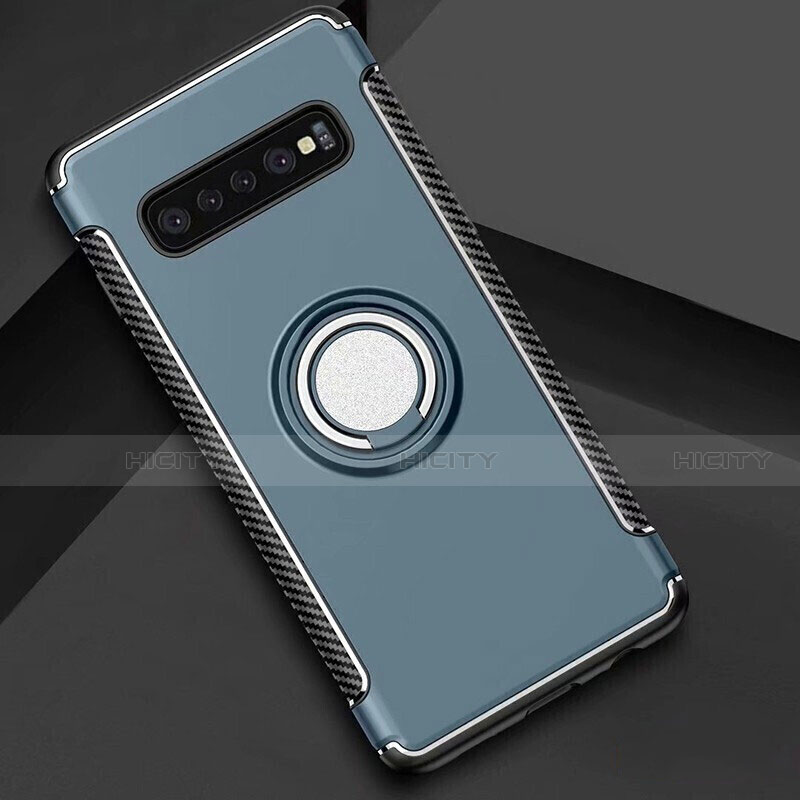 Funda Bumper Silicona y Plastico Mate Carcasa con Magnetico Anillo de dedo Soporte para Samsung Galaxy S10 5G Azul Cielo