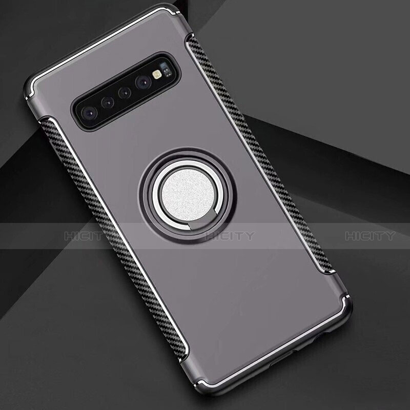 Funda Bumper Silicona y Plastico Mate Carcasa con Magnetico Anillo de dedo Soporte para Samsung Galaxy S10 5G Gris Oscuro