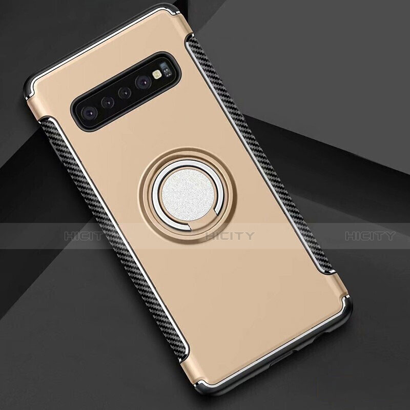 Funda Bumper Silicona y Plastico Mate Carcasa con Magnetico Anillo de dedo Soporte para Samsung Galaxy S10 5G Oro