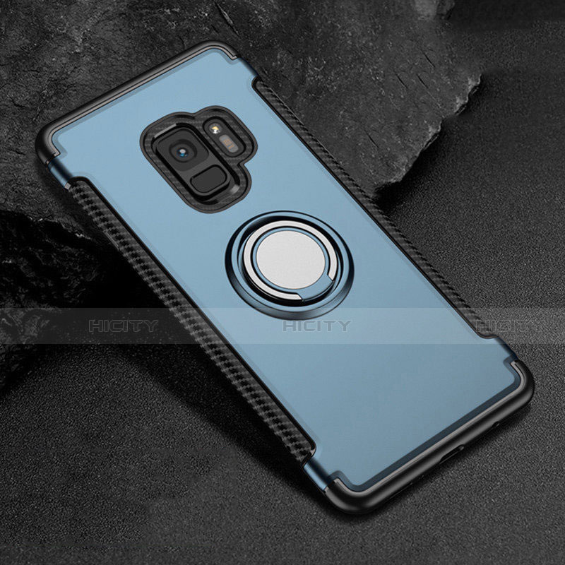 Funda Bumper Silicona y Plastico Mate Carcasa con Magnetico Anillo de dedo Soporte para Samsung Galaxy S9