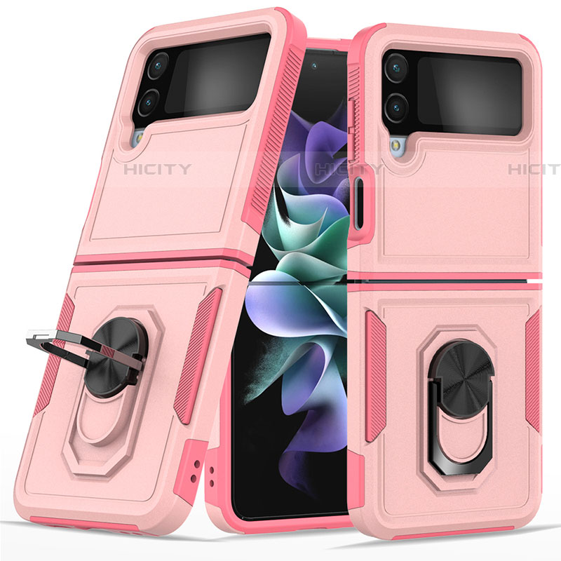 Funda Bumper Silicona y Plastico Mate Carcasa con Magnetico Anillo de dedo Soporte para Samsung Galaxy Z Flip4 5G