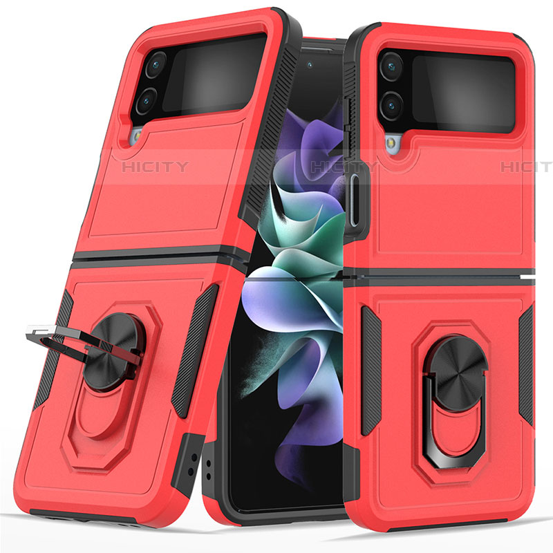 Funda Bumper Silicona y Plastico Mate Carcasa con Magnetico Anillo de dedo Soporte para Samsung Galaxy Z Flip4 5G