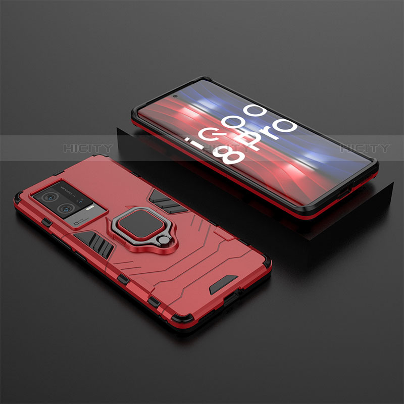 Funda Bumper Silicona y Plastico Mate Carcasa con Magnetico Anillo de dedo Soporte para Vivo iQOO 8 Pro 5G Rojo