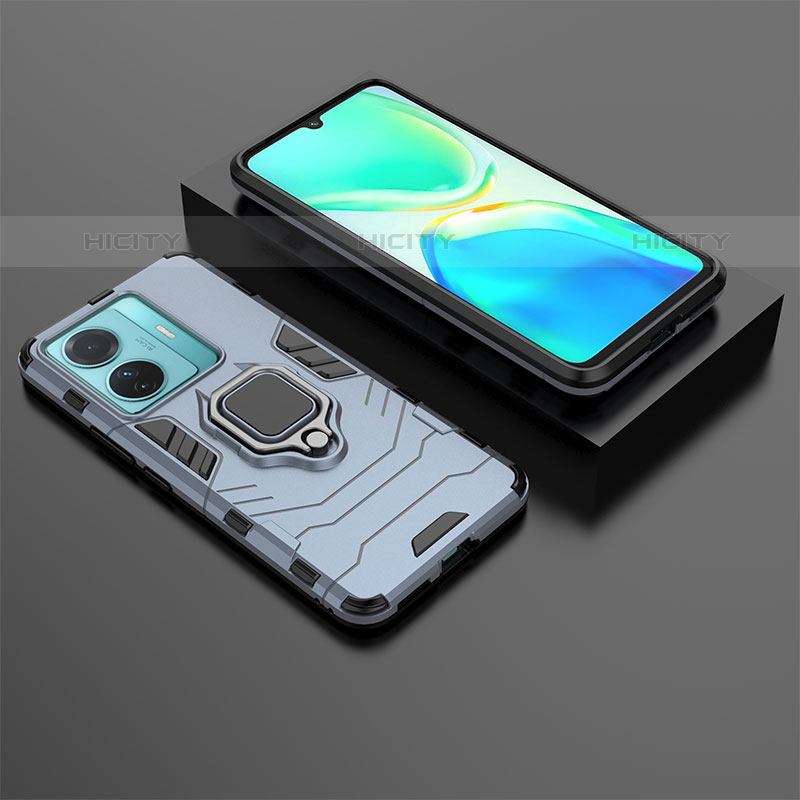 Funda Bumper Silicona y Plastico Mate Carcasa con Magnetico Anillo de dedo Soporte para Vivo iQOO Z6 Pro 5G