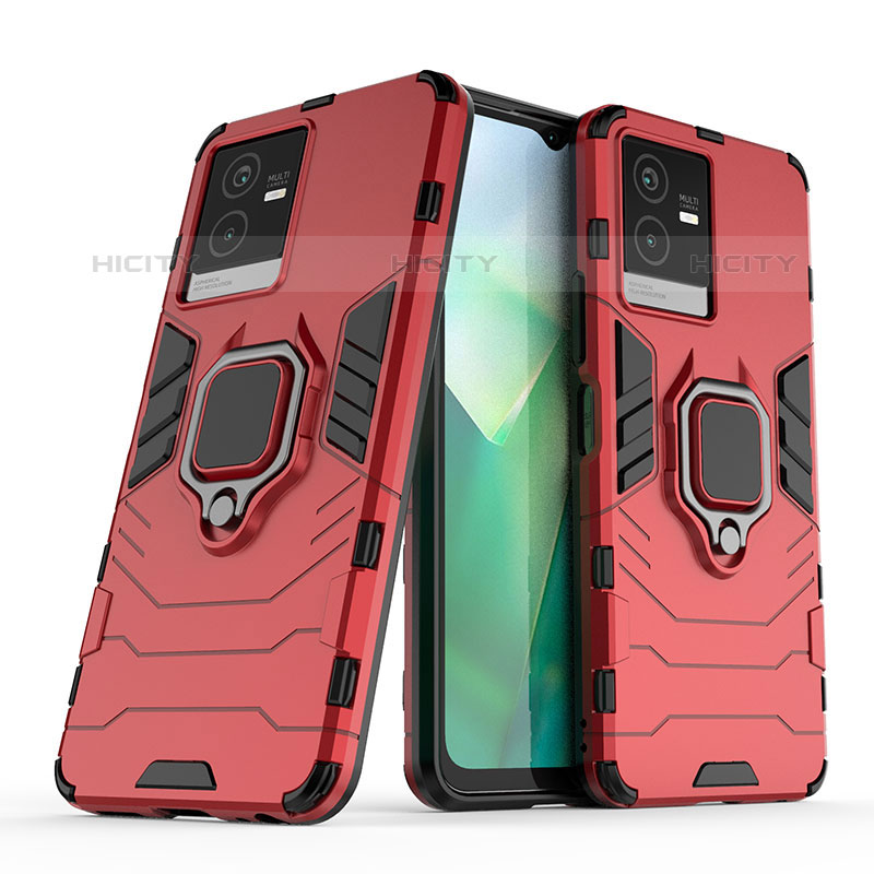 Funda Bumper Silicona y Plastico Mate Carcasa con Magnetico Anillo de dedo Soporte para Vivo iQOO Z6x Rojo