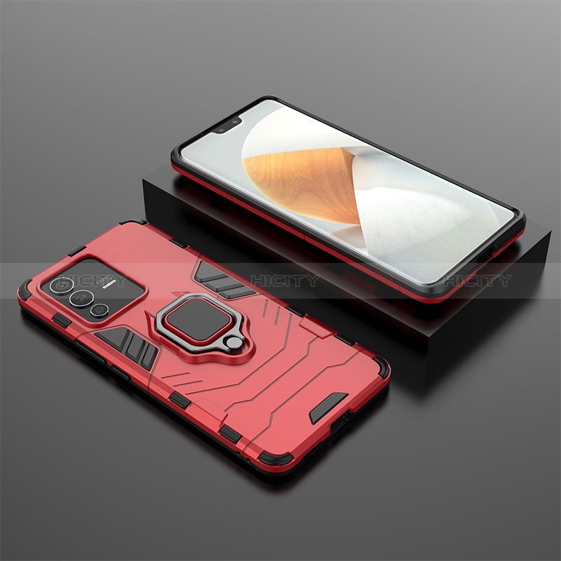 Funda Bumper Silicona y Plastico Mate Carcasa con Magnetico Anillo de dedo Soporte para Vivo V23 Pro 5G Rojo