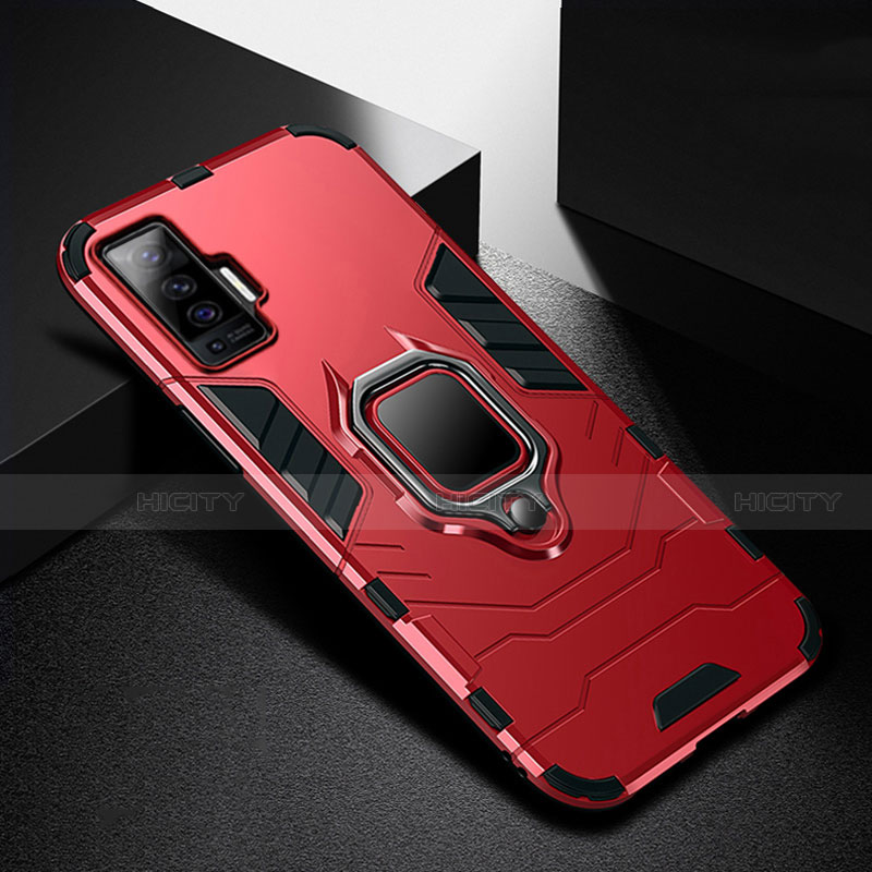 Funda Bumper Silicona y Plastico Mate Carcasa con Magnetico Anillo de dedo Soporte para Vivo X50 5G Rojo