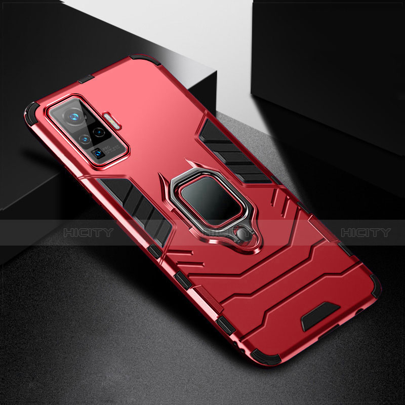 Funda Bumper Silicona y Plastico Mate Carcasa con Magnetico Anillo de dedo Soporte para Vivo X51 5G Rojo