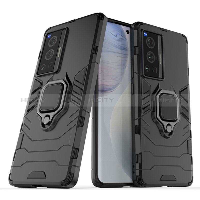 Funda Bumper Silicona y Plastico Mate Carcasa con Magnetico Anillo de dedo Soporte para Vivo X70 Pro 5G Negro