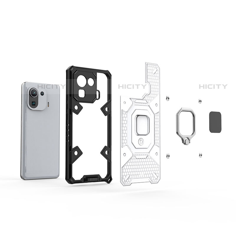 Funda Bumper Silicona y Plastico Mate Carcasa con Magnetico Anillo de dedo Soporte para Xiaomi Mi 11 Pro 5G