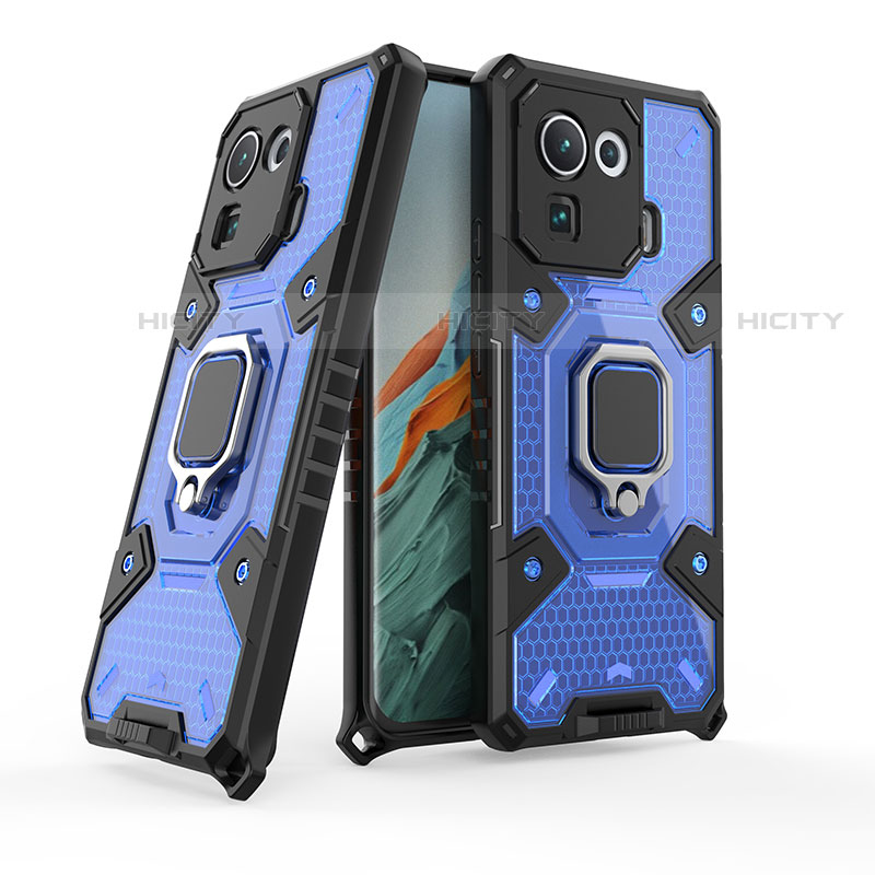 Funda Bumper Silicona y Plastico Mate Carcasa con Magnetico Anillo de dedo Soporte para Xiaomi Mi 11 Pro 5G Azul