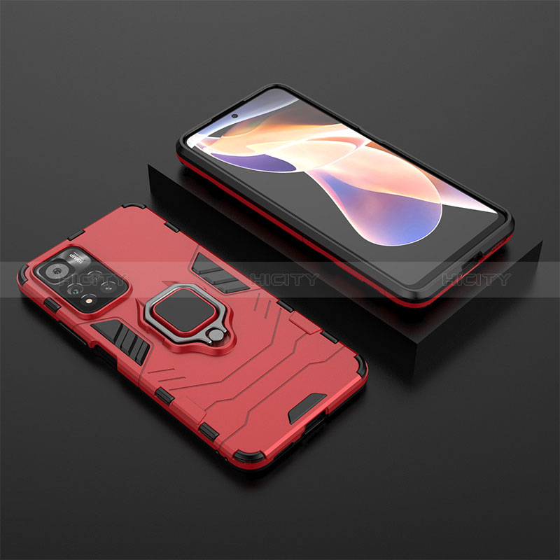 Funda Bumper Silicona y Plastico Mate Carcasa con Magnetico Anillo de dedo Soporte para Xiaomi Mi 11i 5G (2022) Rojo