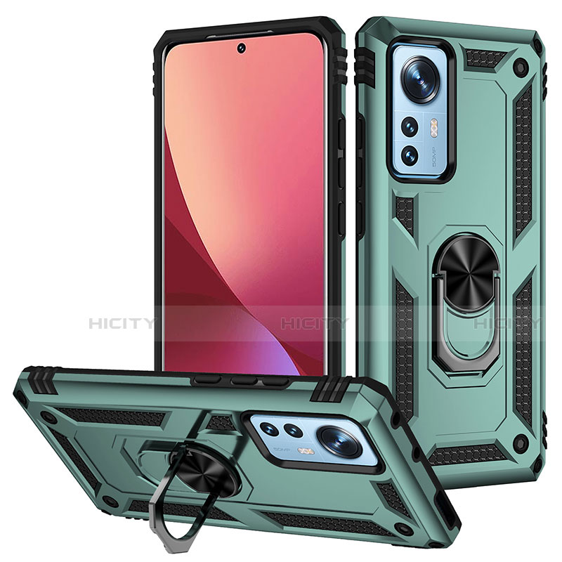 Funda Bumper Silicona y Plastico Mate Carcasa con Magnetico Anillo de dedo Soporte para Xiaomi Mi 12 5G Verde