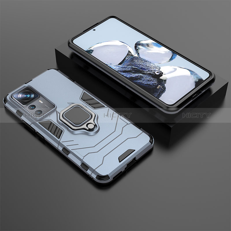 Funda Bumper Silicona y Plastico Mate Carcasa con Magnetico Anillo de dedo Soporte para Xiaomi Mi 12T 5G Azul