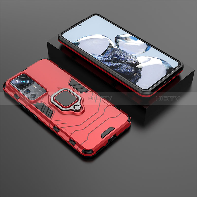 Funda Bumper Silicona y Plastico Mate Carcasa con Magnetico Anillo de dedo Soporte para Xiaomi Mi 12T 5G Rojo