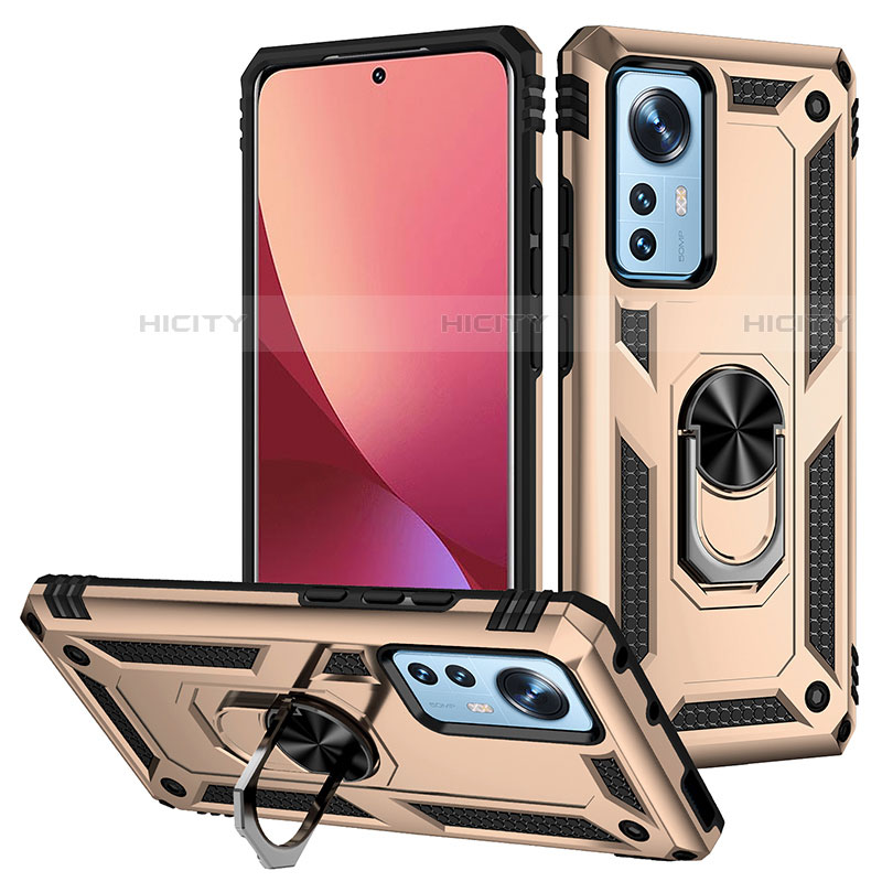 Funda Bumper Silicona y Plastico Mate Carcasa con Magnetico Anillo de dedo Soporte para Xiaomi Mi 12X 5G Oro