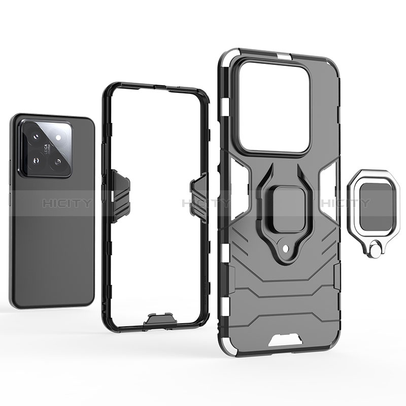 Funda Bumper Silicona y Plastico Mate Carcasa con Magnetico Anillo de dedo Soporte para Xiaomi Mi 14 Pro 5G