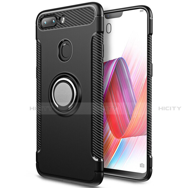 Funda Bumper Silicona y Plastico Mate Carcasa con Magnetico Anillo de dedo Soporte para Xiaomi Mi 8 Lite Negro