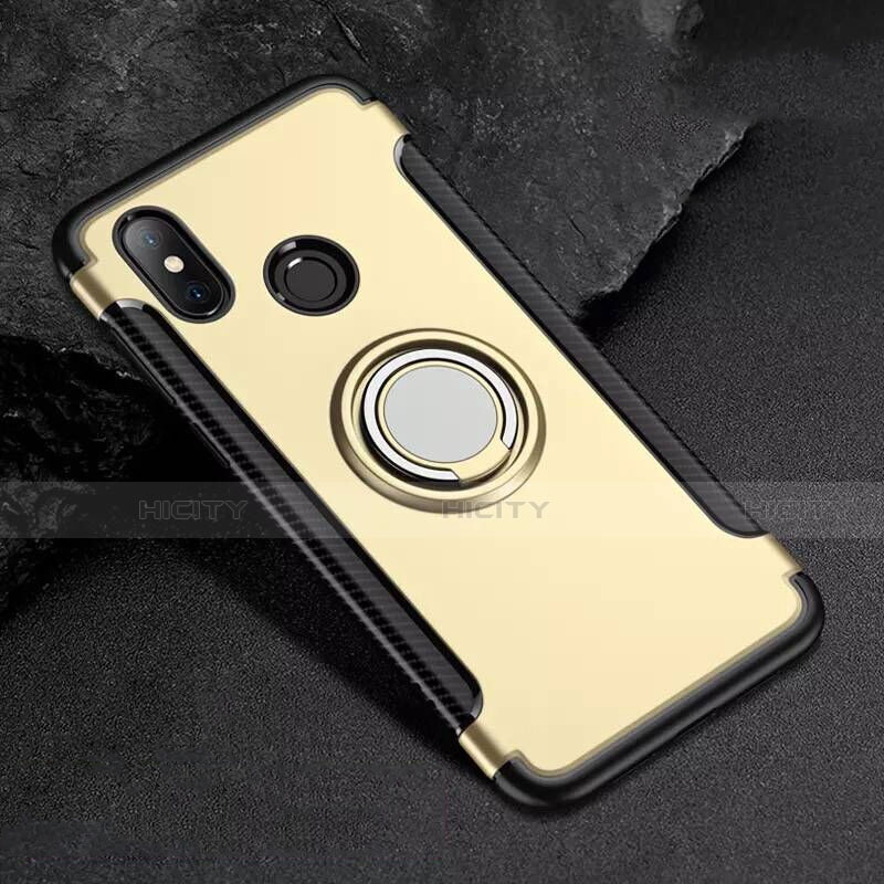 Funda Bumper Silicona y Plastico Mate Carcasa con Magnetico Anillo de dedo Soporte para Xiaomi Mi 8 Oro