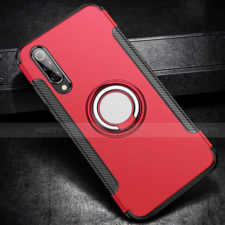 Funda Bumper Silicona y Plastico Mate Carcasa con Magnetico Anillo de dedo Soporte para Xiaomi Mi 9 Pro 5G Rojo