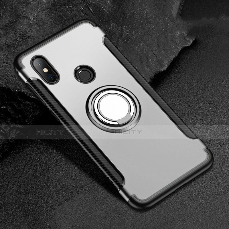 Funda Bumper Silicona y Plastico Mate Carcasa con Magnetico Anillo de dedo Soporte para Xiaomi Mi A2 Lite Plata