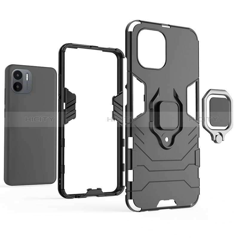 Funda Bumper Silicona y Plastico Mate Carcasa con Magnetico Anillo de dedo Soporte para Xiaomi Poco C50