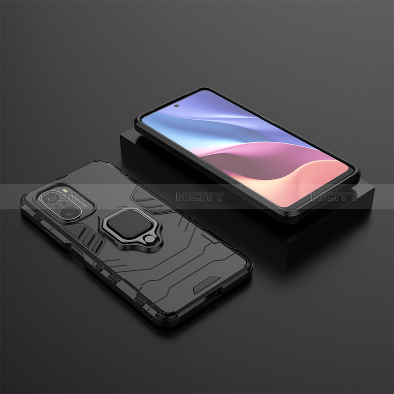 Funda Bumper Silicona y Plastico Mate Carcasa con Magnetico Anillo de dedo Soporte para Xiaomi Poco F3 5G