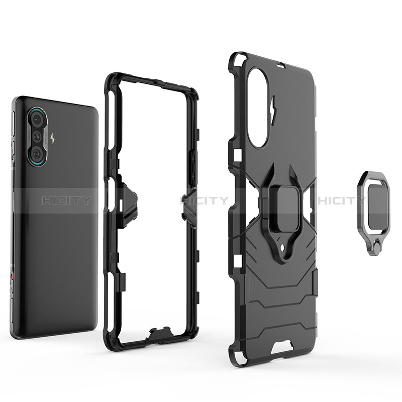 Funda Bumper Silicona y Plastico Mate Carcasa con Magnetico Anillo de dedo Soporte para Xiaomi Poco F3 GT 5G